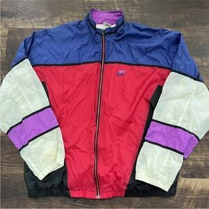 90s Vintage Nike Red Purple Colorblock Mini Swoosh Spellout Windbreaker Jacket